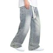 Men’s Drawstring Waist Wide-Leg Baggy Jeans