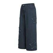 Women’s High Waisted Distressed Heart Pattern Wide Leg Jeans