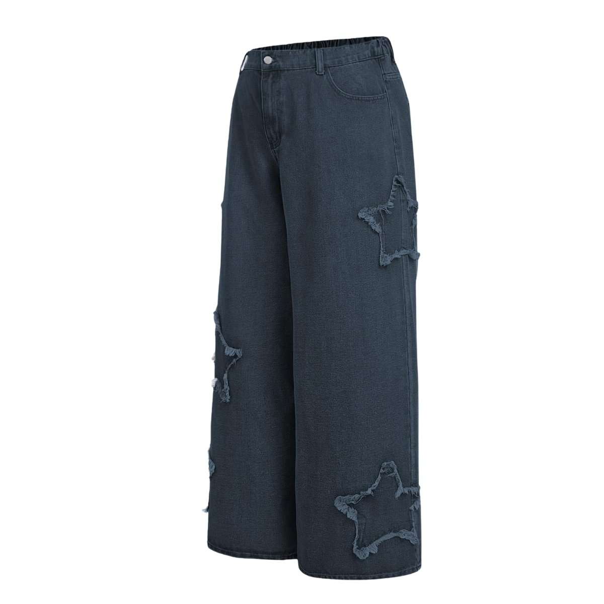Women’s High Waisted Distressed Heart Pattern Wide Leg Jeans