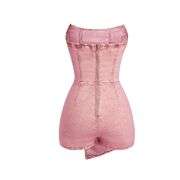 Women’s Y2K Strapless Bodycon Wrap Front Short Denim Romper
