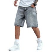 Mid Waist Slant Pockets Baggy Denim Jean Shorts