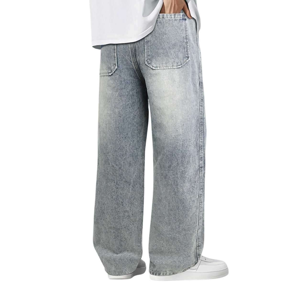 Men’s Drawstring Waist Wide-Leg Baggy Jeans