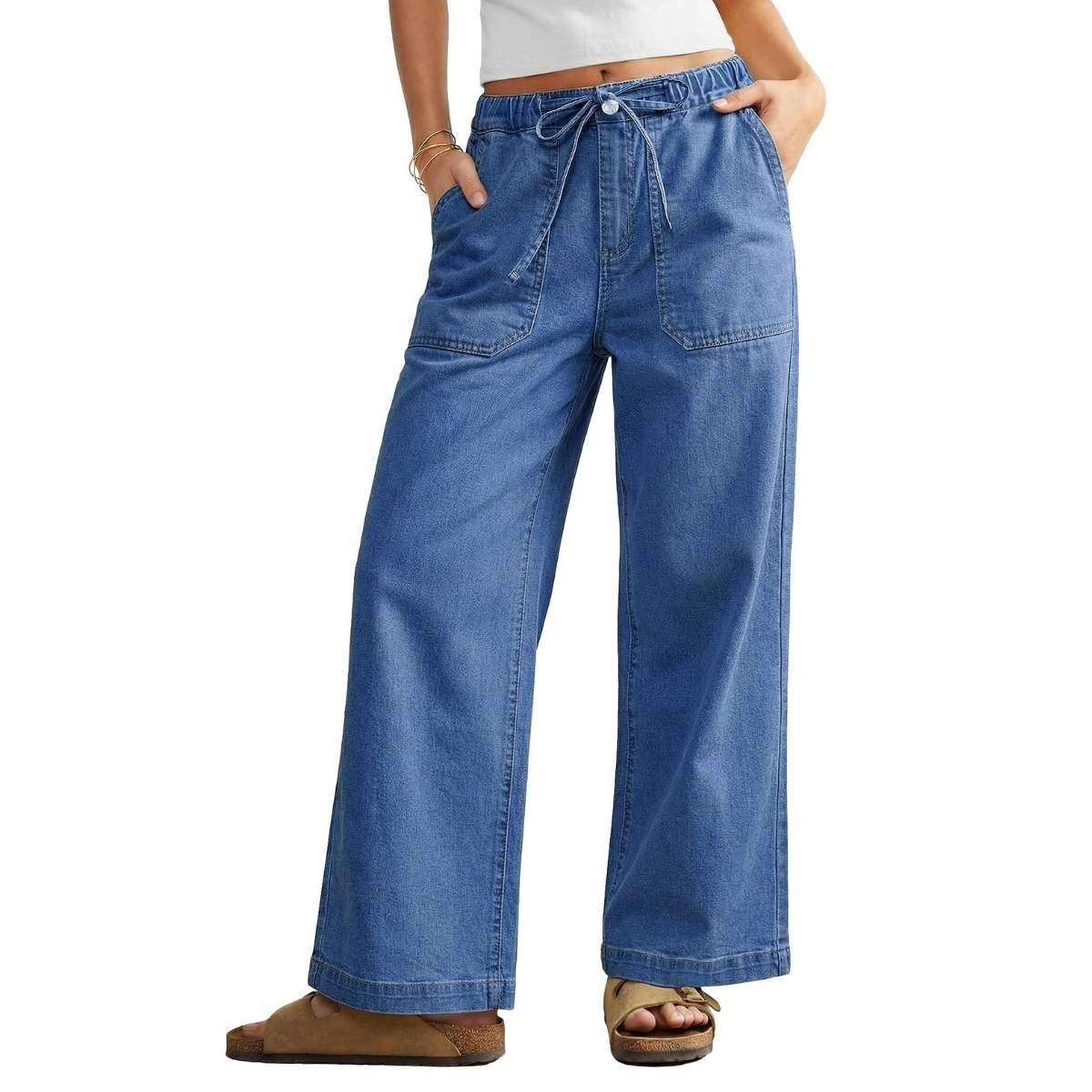 Women’s High-Waisted Wide-Leg Drawstring Jeans