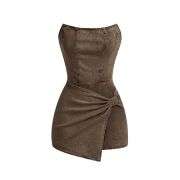 Women’s Y2K Strapless Bodycon Wrap Front Short Denim Romper