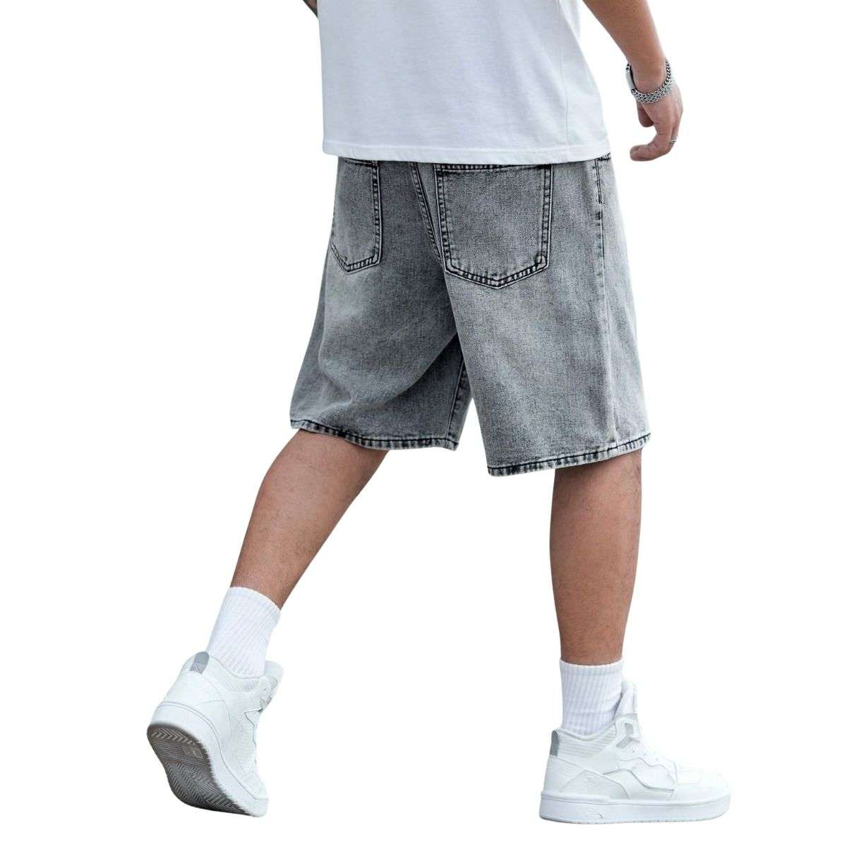 Mid Waist Slant Pockets Baggy Denim Jean Shorts