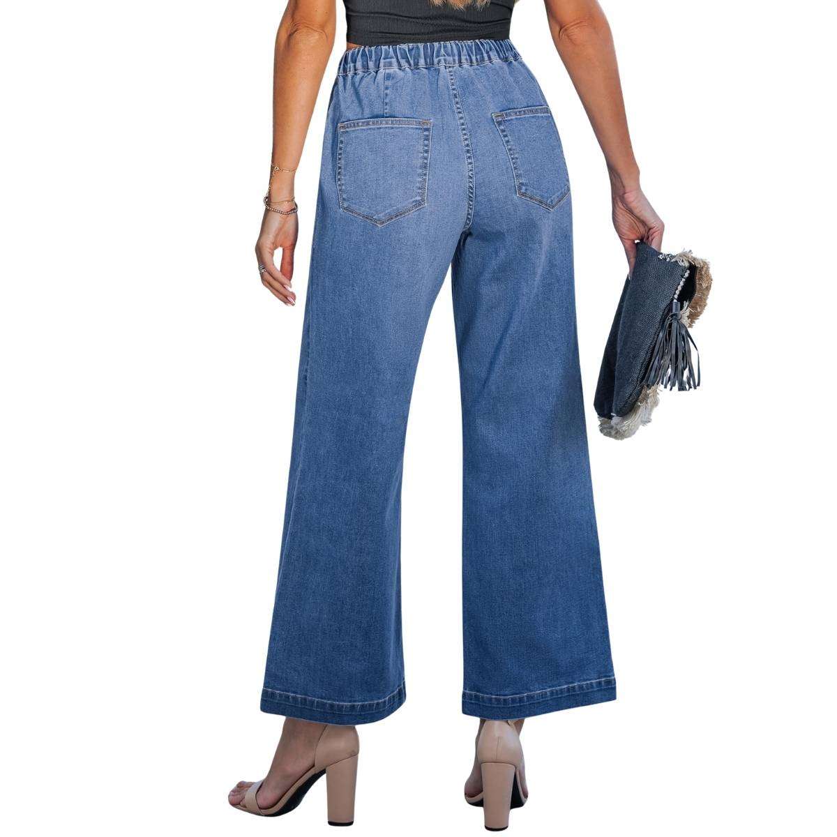Women’s High-Waisted Wide-Leg Drawstring Jeans