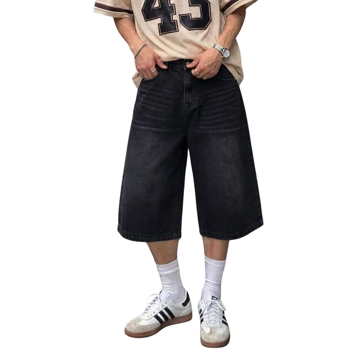 Men’s Vintage Y2K Elastic Back Waistband Baggy Denim Shorts