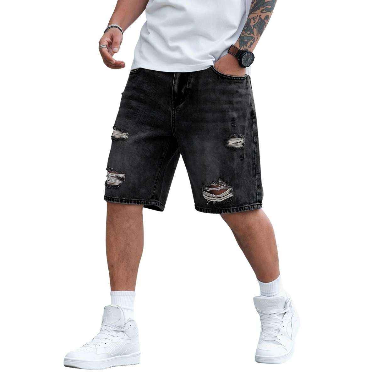 Mid Waist Slant Pockets Baggy Denim Jean Shorts