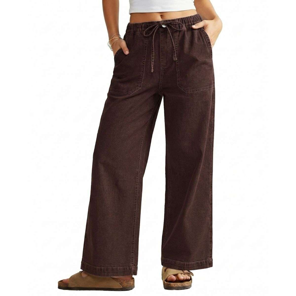 Women’s High-Waisted Wide-Leg Drawstring Jeans