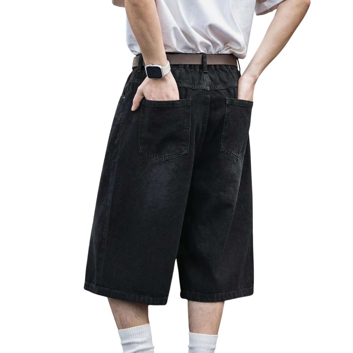 Men’s Vintage Y2K Elastic Back Waistband Baggy Denim Shorts