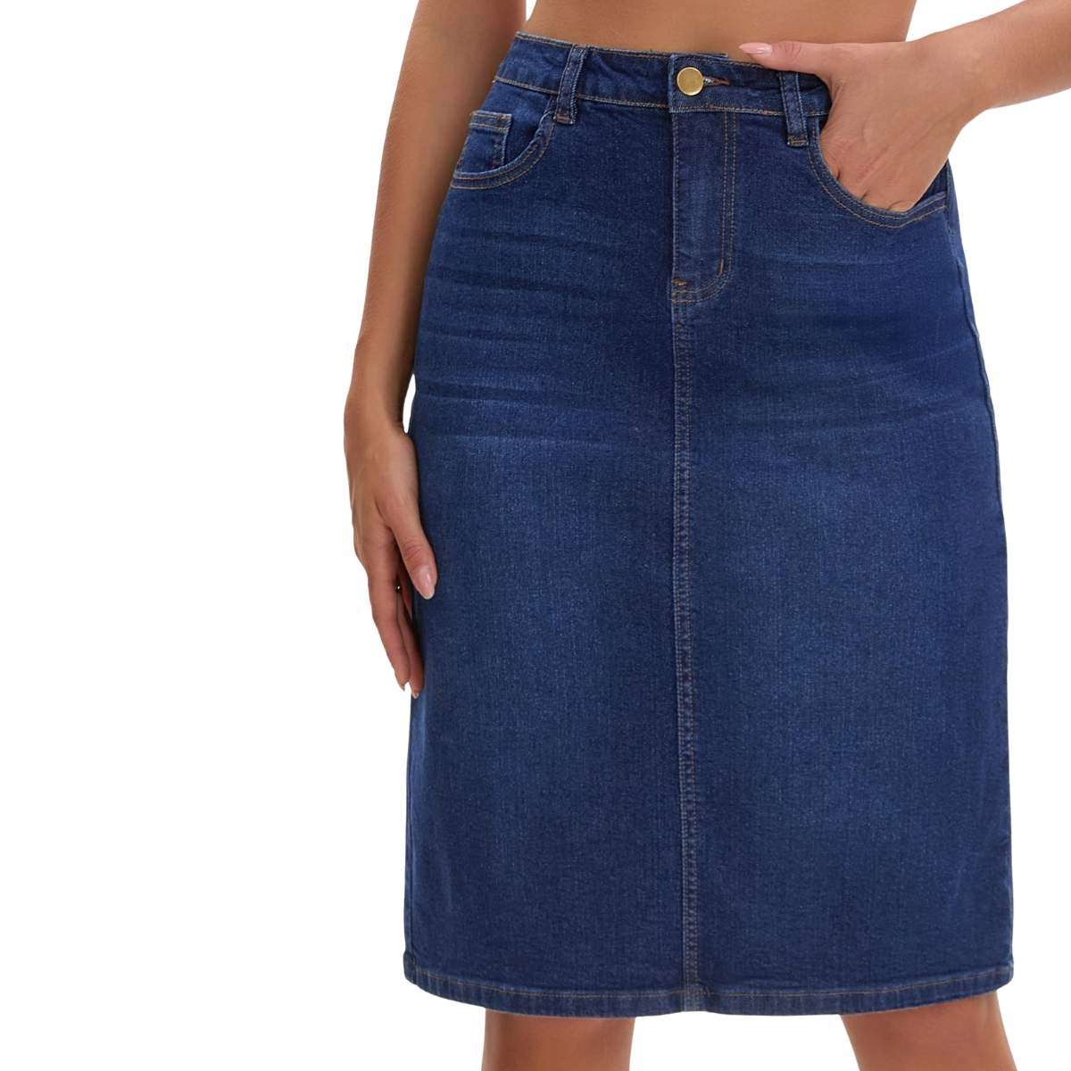 Women’s High Waisted Denim Midi Skirt