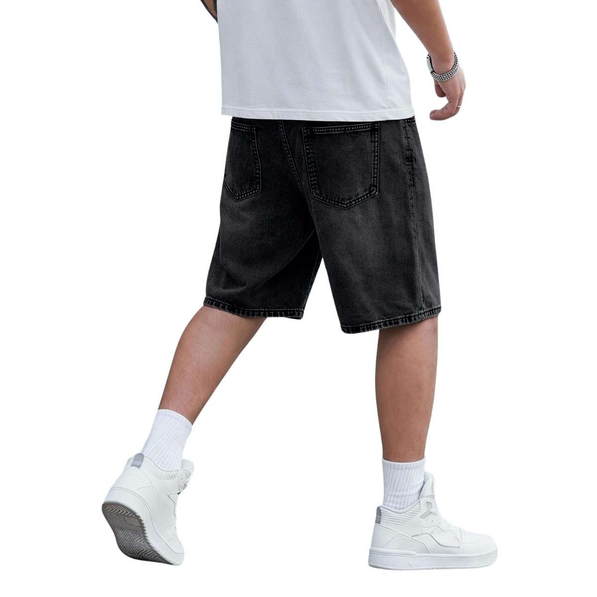 Mid Waist Slant Pockets Baggy Denim Jean Shorts