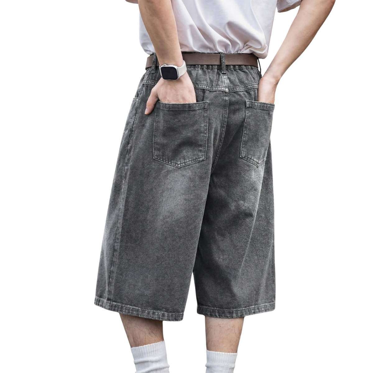 Men’s Vintage Y2K Elastic Back Waistband Baggy Denim Shorts