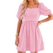 Women’s Western Puff Sleeve Sweetheart Neckline Denim Babydoll Mini Dress