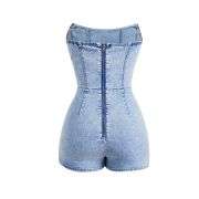 Women’s Y2K Strapless Bodycon Wrap Front Short Denim Romper