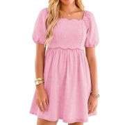 Women’s Western Puff Sleeve Sweetheart Neckline Denim Babydoll Mini Dress