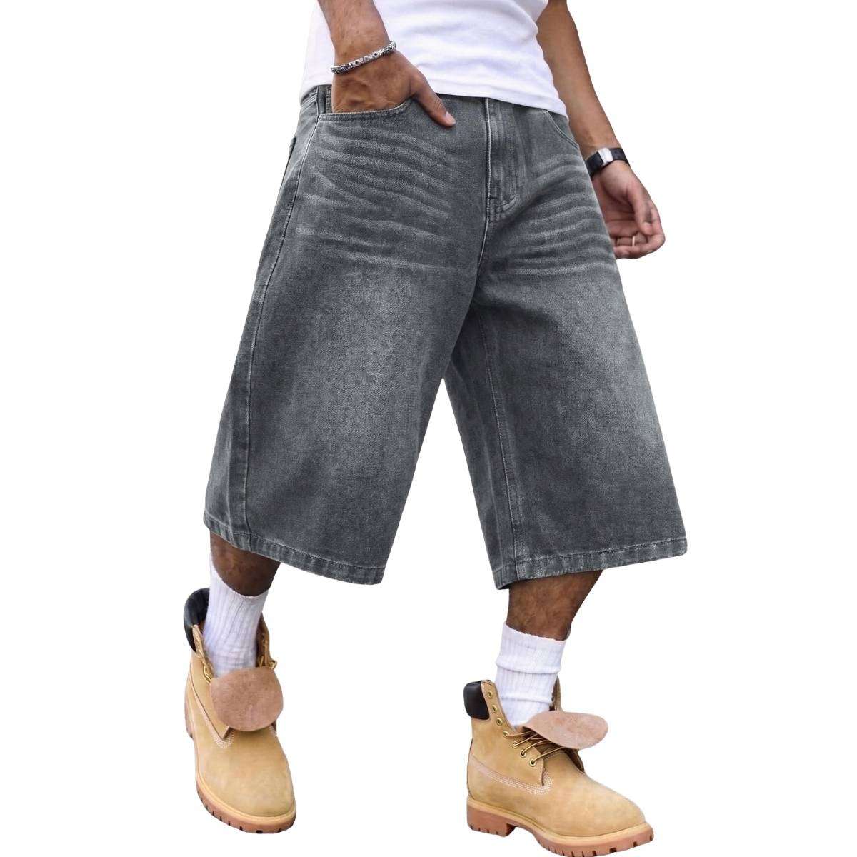 Men’s Vintage Y2K Elastic Back Waistband Baggy Denim Shorts