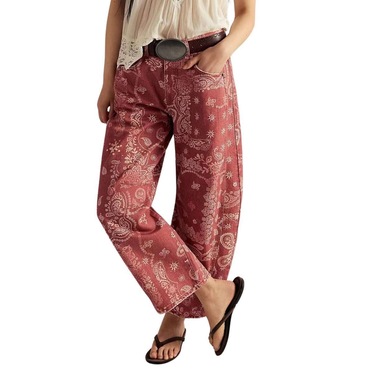Women’s Floral Print Baggy Barrel Jeans