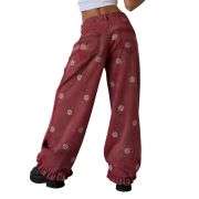 Barrel Jeans Women 2026 Floral Print Wide Leg Jeans