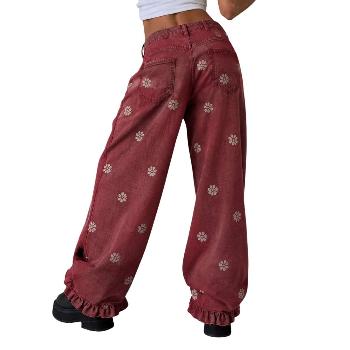 Barrel Jeans Women 2026 Floral Print Wide Leg Jeans