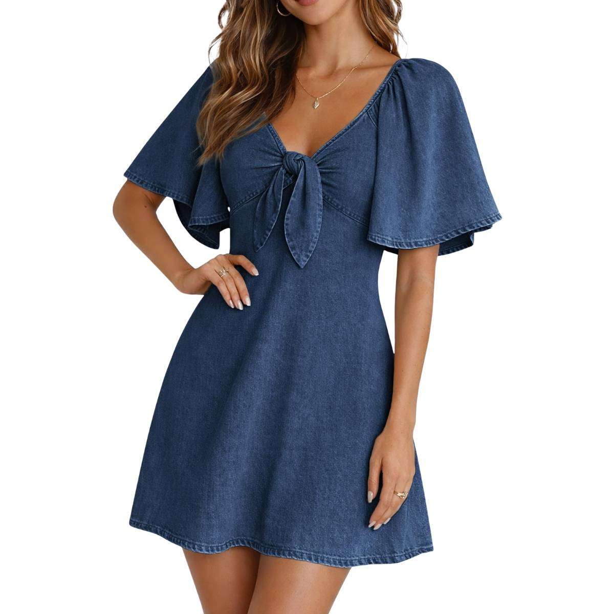 Women’s Denim Tie Front Mini Dress