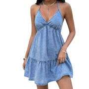 Women’s Halter Neck Backless Denim Mini Dress