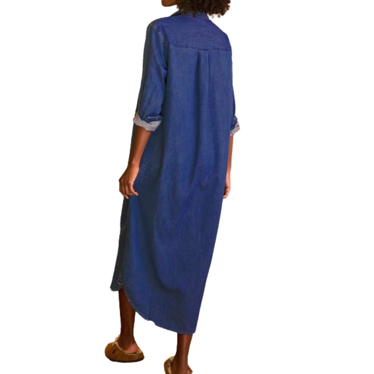 Women’s Distressed Long Sleeve Button Down Denim Shirt Dress