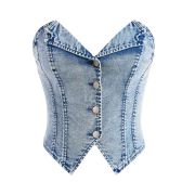 Women’s Y2K Button Down Corset Backless Sweetheart Neck Denim Tube Top