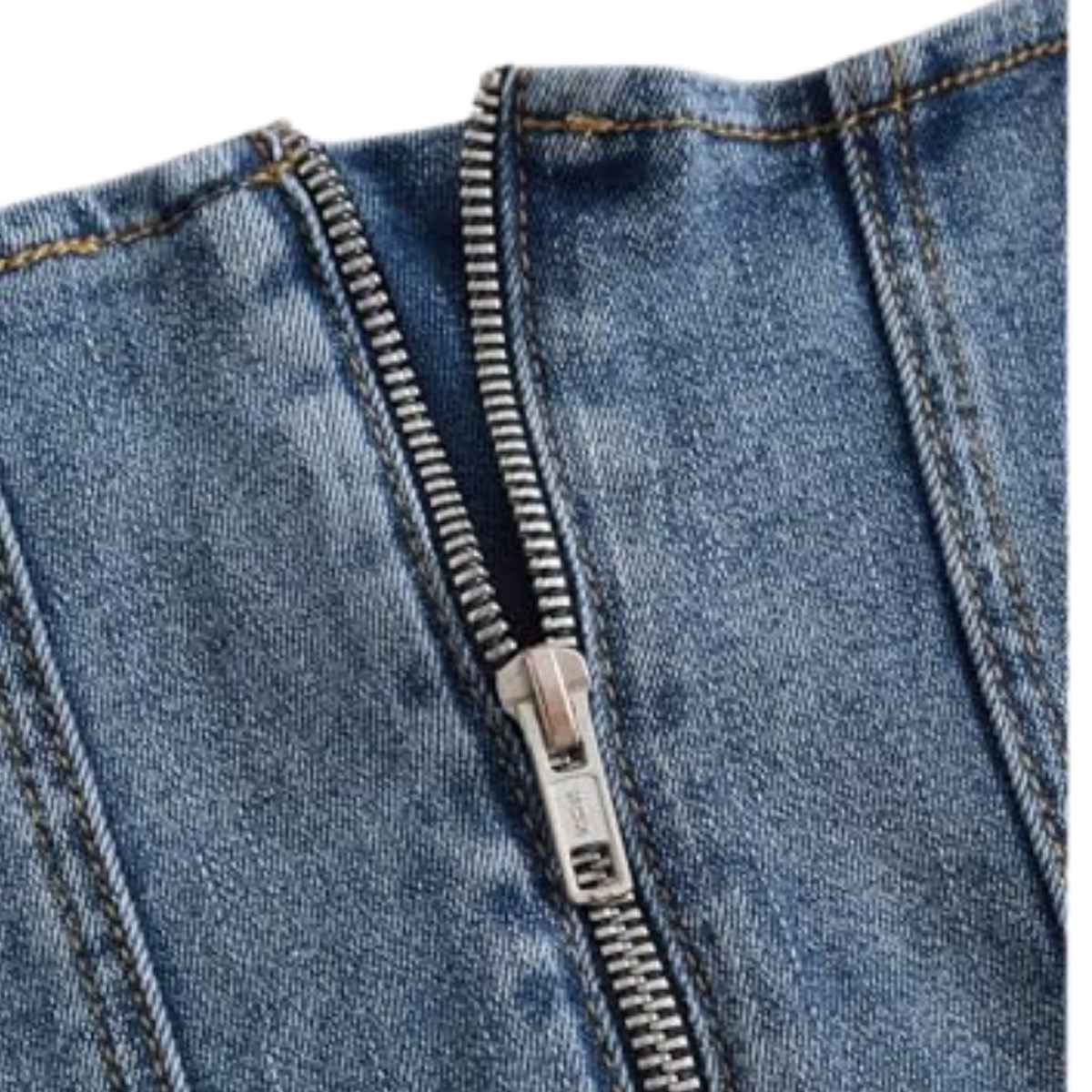 Women’s AsymmetricalSquare Neck Zip Back Denim Corset Crop Top