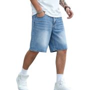 Mid Waist Slant Pockets Baggy Denim Jean Shorts