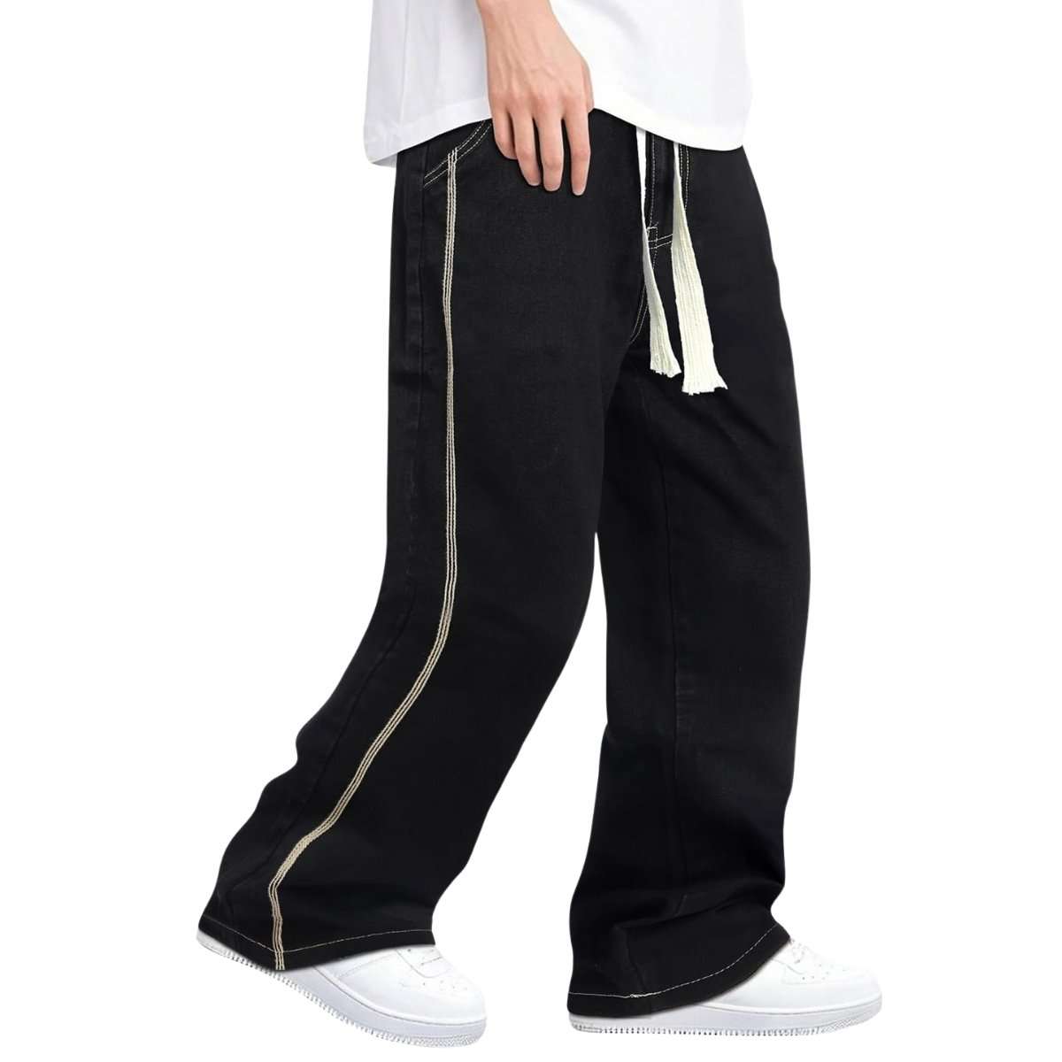 Men’s Drawstring Waist Wide-Leg Baggy Jeans