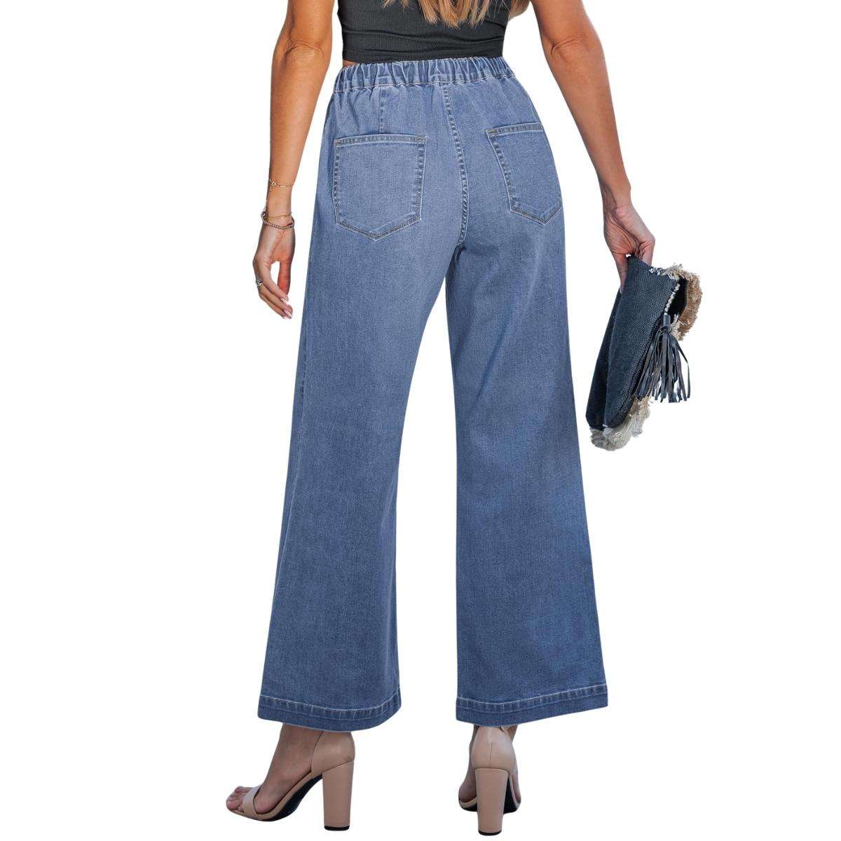 Women’s High-Waisted Wide-Leg Drawstring Jeans