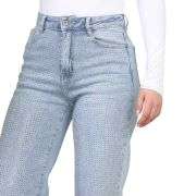 Y2K High Waisted  Stretch Rhinestone Wide Leg Jeans