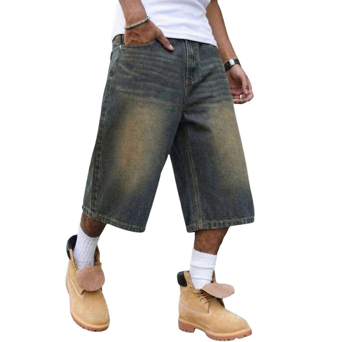 Men’s Vintage Y2K Elastic Back Waistband Baggy Denim Shorts