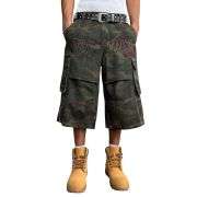 Men’s Flap Pockets Camo Cargo Denim Shorts