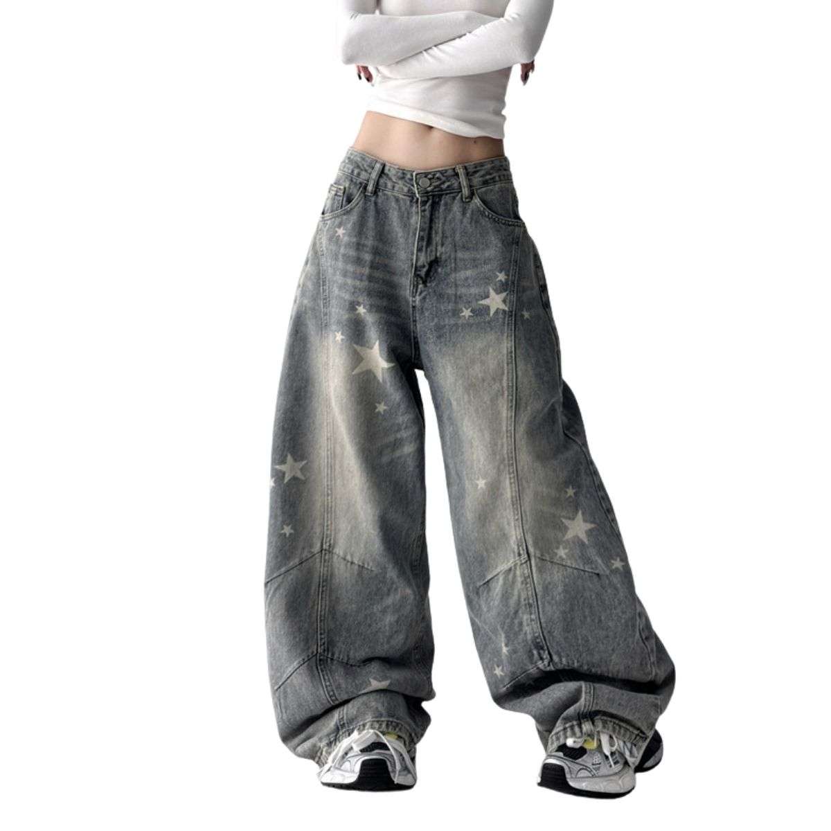 Women’s Y2K Star Print Low-Rise Barrel Jeans