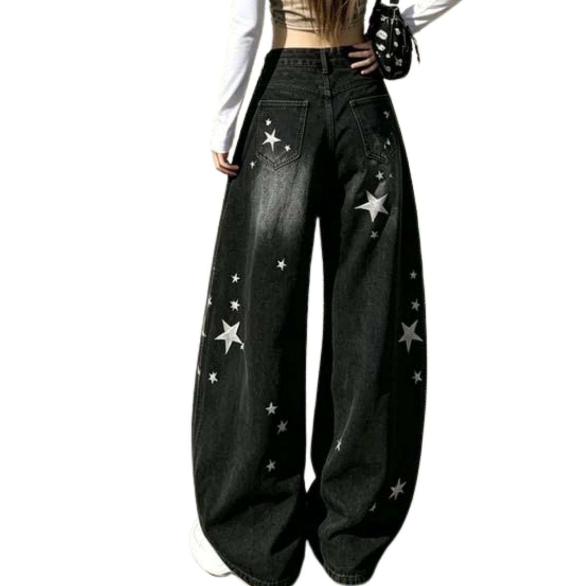Women’s Y2K Star Print Low-Rise Barrel Jeans