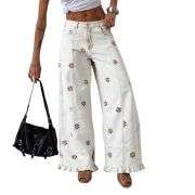 Barrel Jeans Women 2026 Floral Print Wide Leg Jeans