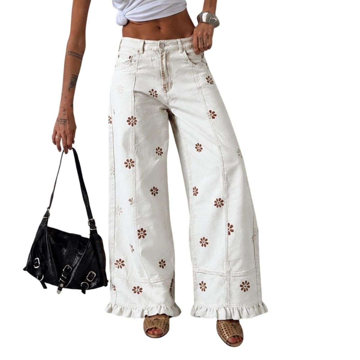 Barrel Jeans Women 2026 Floral Print Wide Leg Jeans