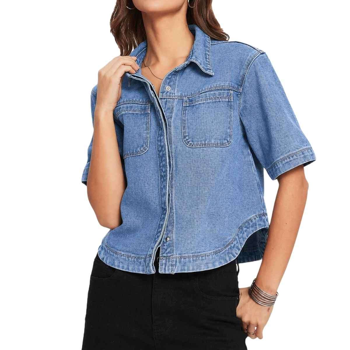 Women’s Casual Short Sleeve Denim Shacket