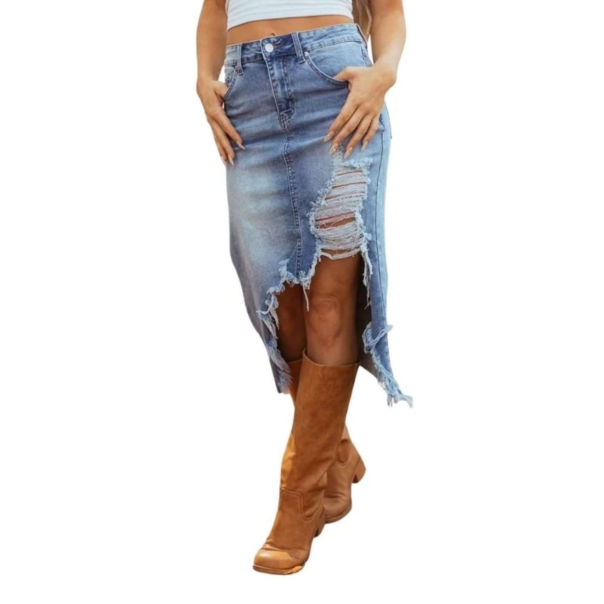 Vintage Flowy A-Line Long Jean Skirt