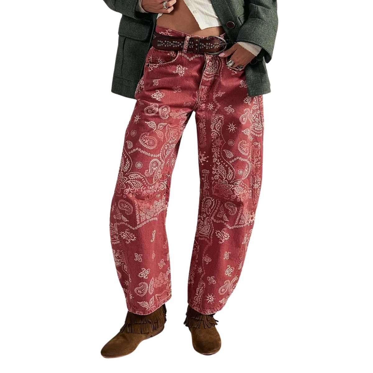 Women’s Floral Print Baggy Barrel Jeans