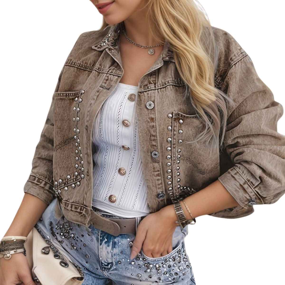 Women’s Rhinestone Studded Denim Jacket