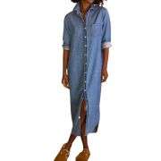 Women’s Distressed Long Sleeve Button Down Denim Shirt Dress