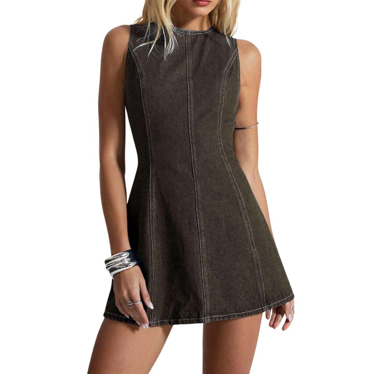 Y2K Bow Tie Open Back Denim Mini Dress