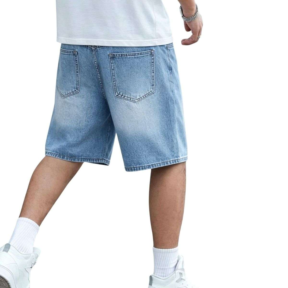 Mid Waist Slant Pockets Baggy Denim Jean Shorts