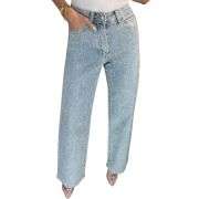 Y2K High Waisted  Stretch Rhinestone Wide Leg Jeans