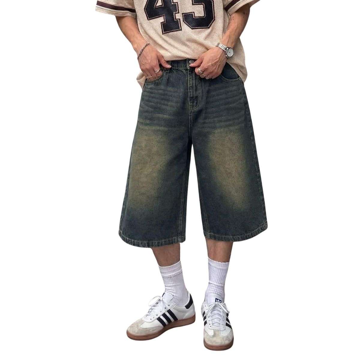 Men’s Vintage Y2K Elastic Back Waistband Baggy Denim Shorts
