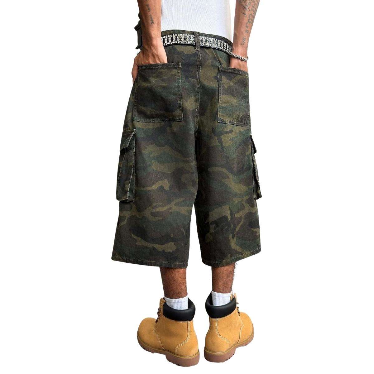Men’s Flap Pockets Camo Cargo Denim Shorts