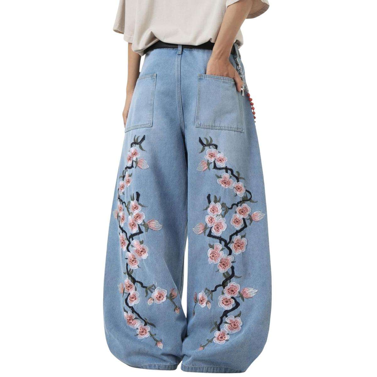 Men’s Y2K Hip Hop Embroidered Baggy Wide Leg Jeans